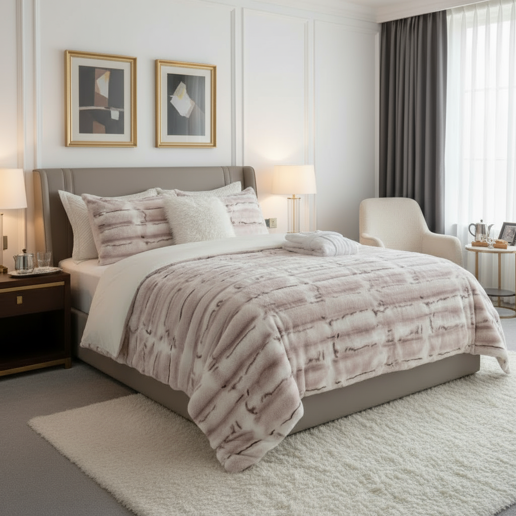 freepik__change-the-wall-color-to-white-walls__51211 طقم لحاف فرو الارنب مزدوج كنج سايز 6 قطع شتوي - الصورة 1