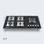 طباخ جولد فيجن 90 سم، 5 مواقد، زجاج اسود 317